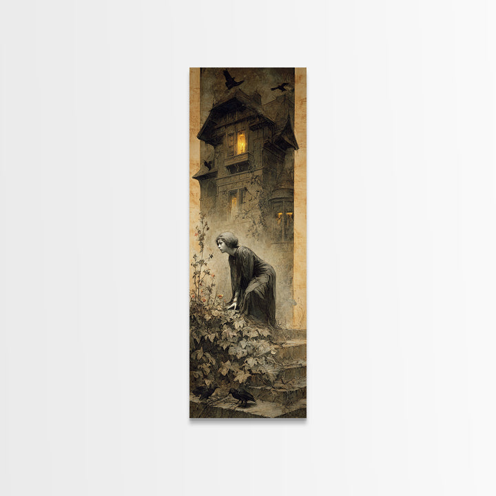 The Haunted Manor, Symbolist Dream Art, Tall Narrow Wall Art, Gothic Horror Wall Art, Canvas Print, Halloween Wall Art