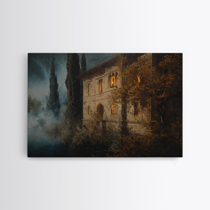 The Haunted Manor, Symbolist Gothic Landscape, Landscape Wall Art, Dark Fantasy Wall Art, Framed Canvas Print, Halloween Wall Art
