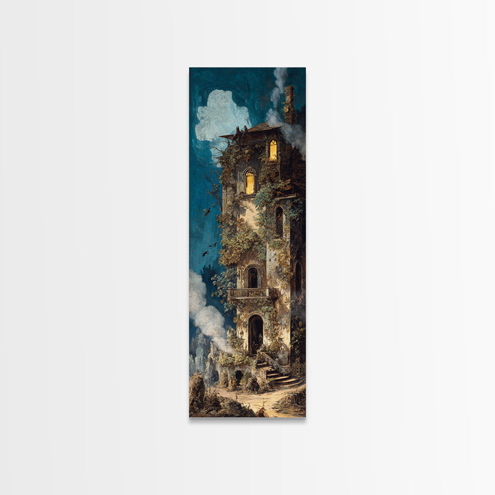 The Haunted Manor, Ornate Symbolist Art, Tall Narrow Wall Art, Macabre Wall Art, Canvas Print, Halloween Wall Art, Gothic Home Decor
