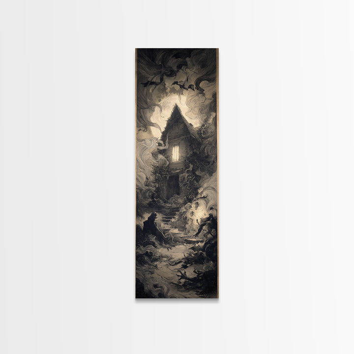The Haunted Manor, Expressionist Nightmare Art, Tall Narrow Wall Art, Dark Halloween Decor, Canvas Print, Halloween Wall Art