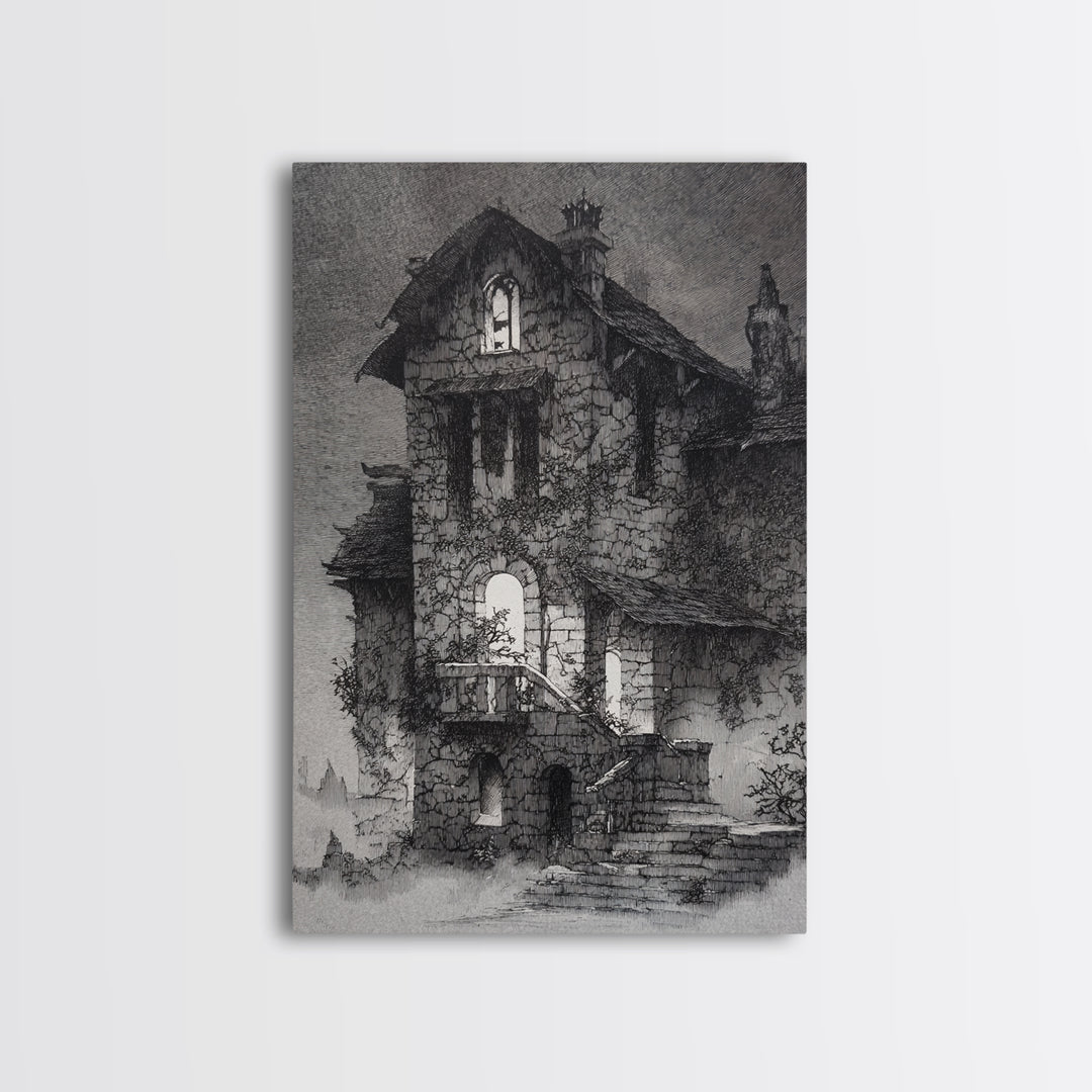 The Haunted Manor, Victorian Macabre Art, Vertical Wall Art, Dark Halloween Decor, Canvas Print, Halloween Wall Art, Macabre Wall Art