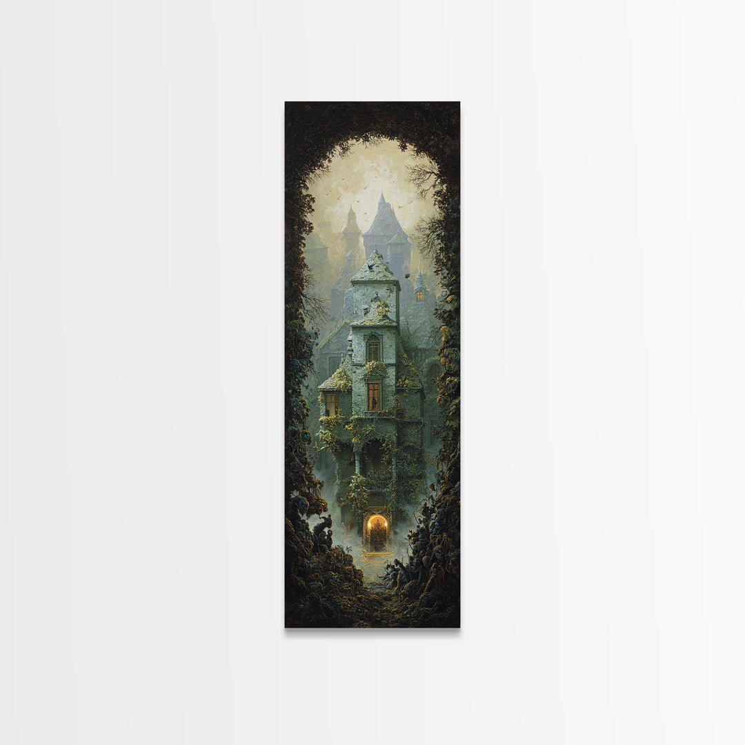 The Haunted Manor, Surreal Apocalyptic Art, Tall Narrow Wall Art, Dark Fantasy Wall Art, Canvas Print, Halloween Wall Art