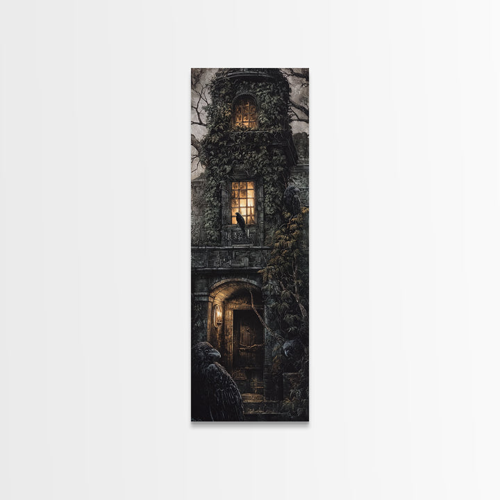 The Haunted Manor, Biomechanical Horror Art, Tall Narrow Wall Art, Gothic Horror Wall Art, Framed Canvas Print, Halloween Wall Art