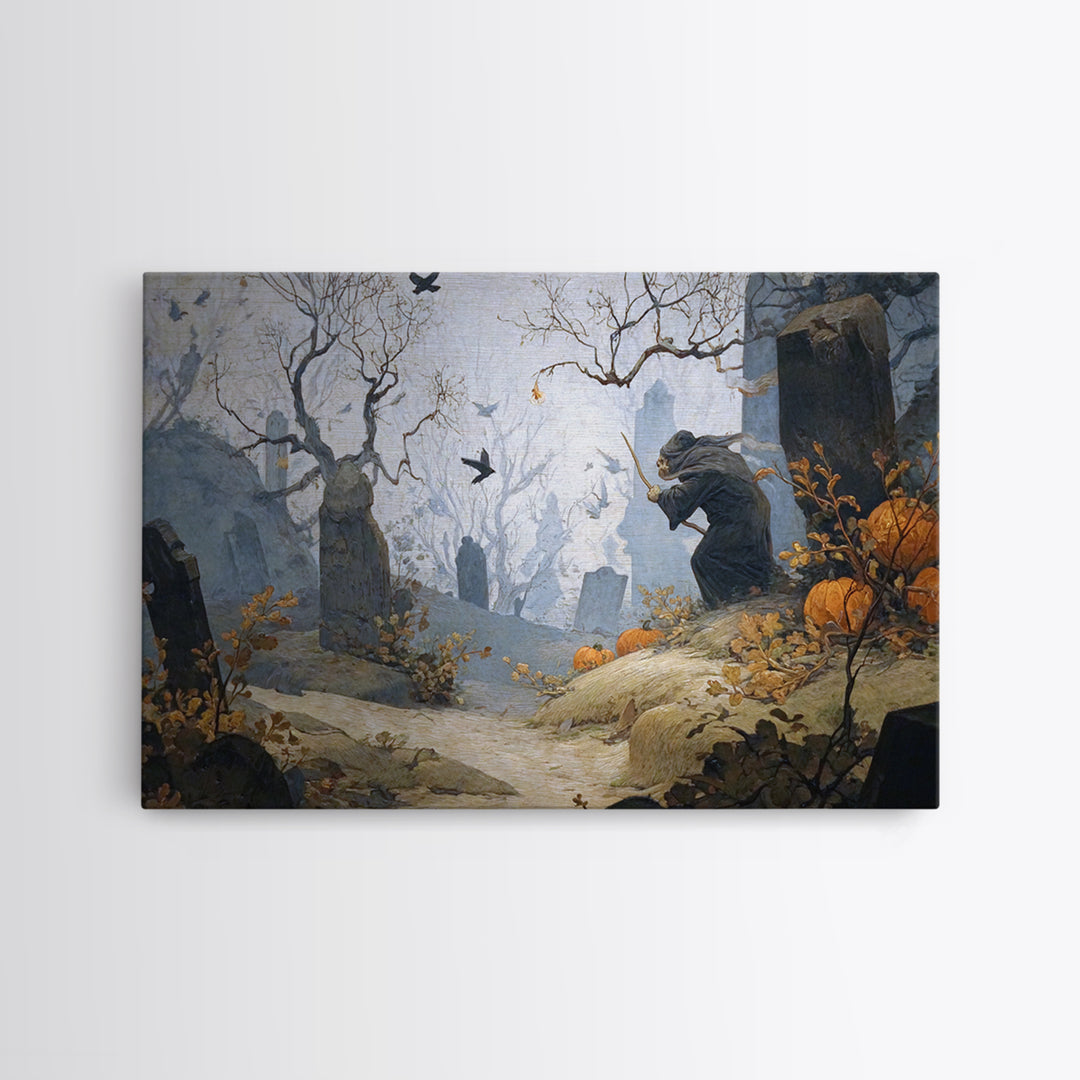 The Moonlit Cemetery, Medieval Grotesque Art, Landscape Wall Art, Macabre Wall Art, Framed Canvas Print, Halloween Wall Art