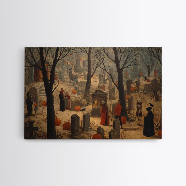 The Moonlit Cemetery, Danse Macabre Art, Landscape Wall Art, Macabre Wall Art, Framed Canvas Print, Halloween Wall Art