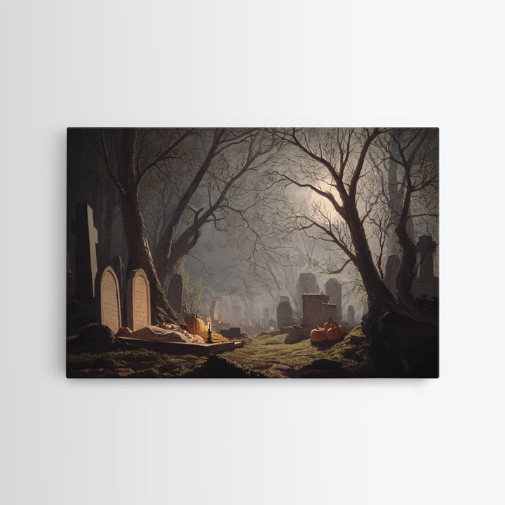 The Moonlit Cemetery, Gothic Nightmare Art, Landscape Wall Art, Macabre Wall Art, Canvas Print, Halloween Wall Art, Halloween Decor