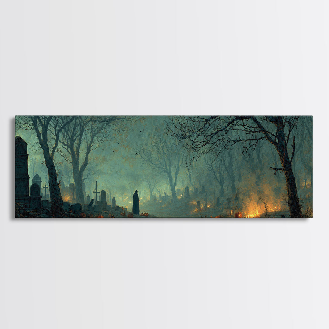 The Moonlit Cemetery, Visionary Gothic Art, Extra Wide Wall Art, Dark Fantasy Wall Art, Framed Canvas Print, Halloween Wall Art