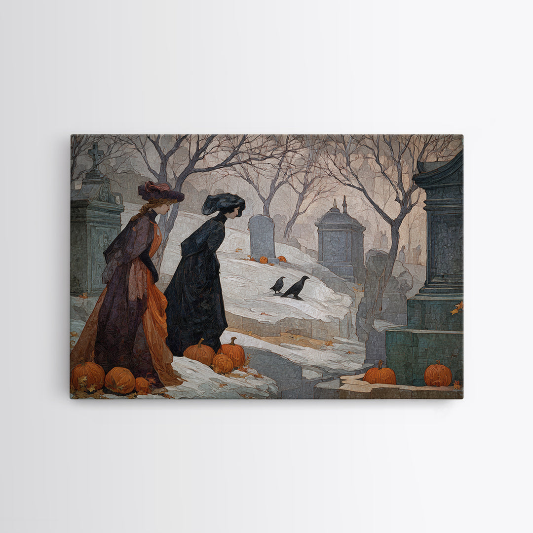 The Moonlit Cemetery, Symbolist Death Art, Landscape Wall Art, Dark Halloween Decor, Framed Canvas Print, Halloween Wall Art