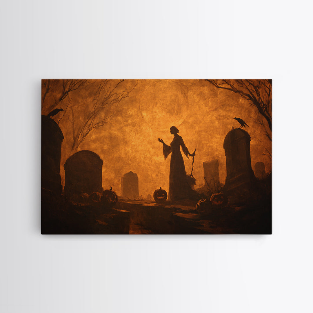 The Moonlit Cemetery, Dark Symbolist Art, Landscape Wall Art, Dark Halloween Decor, Framed Canvas Print, Halloween Wall Art