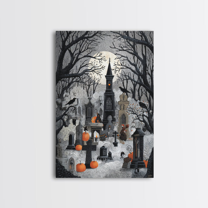 The Moonlit Cemetery, Victorian Macabre Art, Vertical Wall Art, Dark Fantasy Wall Art, Canvas Print, Halloween Wall Art