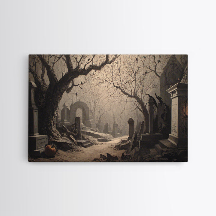The Moonlit Cemetery, Biomechanical Horror Art, Landscape Wall Art, Gothic Horror Wall Art, Canvas Print, Halloween Wall Art