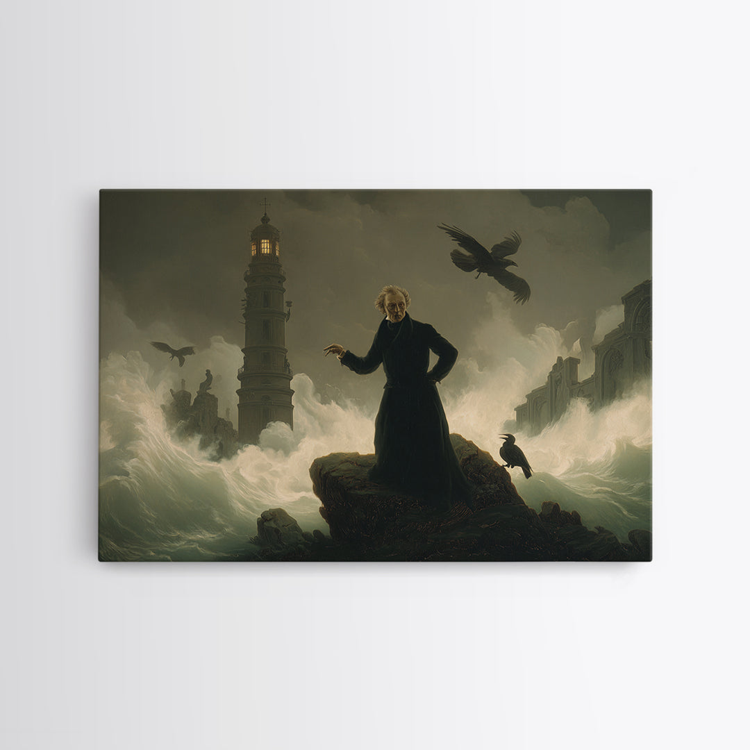 The Cursed Lighthouse, Romantic Gothic Landscape, Landscape Wall Art, Dark Halloween Decor, Canvas Print, Halloween Wall Art