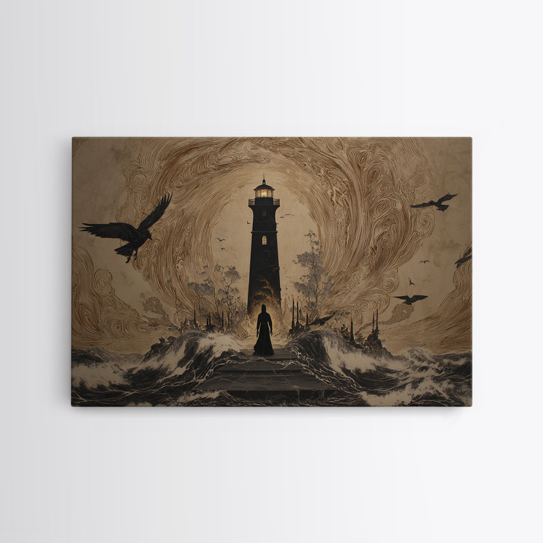 The Cursed Lighthouse, Symbolist Gothic Landscape, Landscape Wall Art, Dark Fantasy Wall Art, Canvas Print, Halloween Wall Art