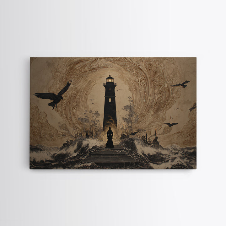 The Cursed Lighthouse, Symbolist Gothic Landscape, Landscape Wall Art, Dark Fantasy Wall Art, Canvas Print, Halloween Wall Art