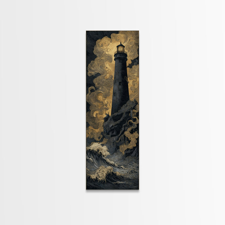 The Cursed Lighthouse, Dark Symbolist Art, Tall Narrow Wall Art, Macabre Wall Art, Canvas Print, Halloween Wall Art