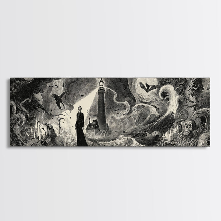 The Cursed Lighthouse, Expressionist Nightmare Art, Extra Wide Wall Art, Dark Fantasy Wall Art, Canvas Print, Halloween Wall Art