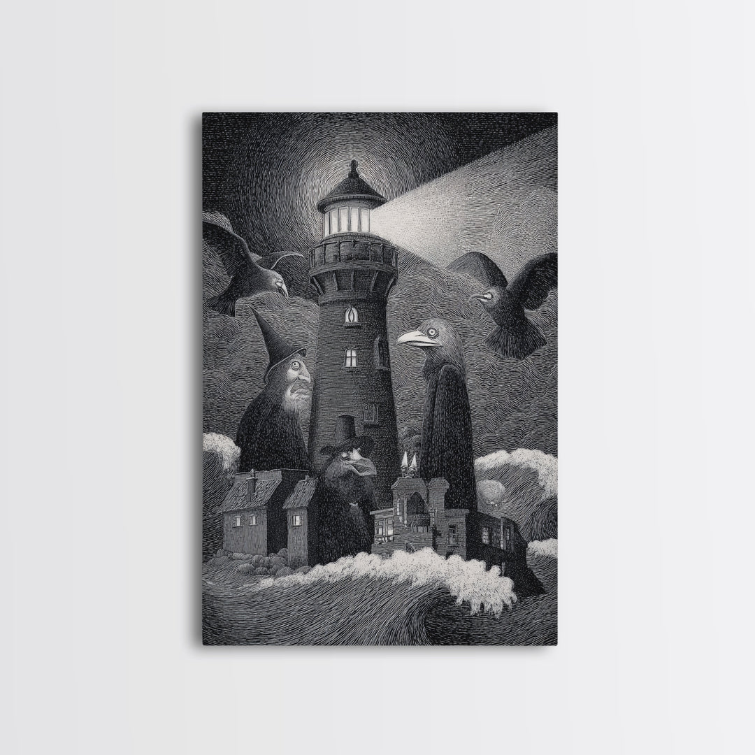 The Cursed Lighthouse, Victorian Macabre Art, Vertical Wall Art, Gothic Horror Wall Art, Framed Canvas Print, Halloween Wall Art