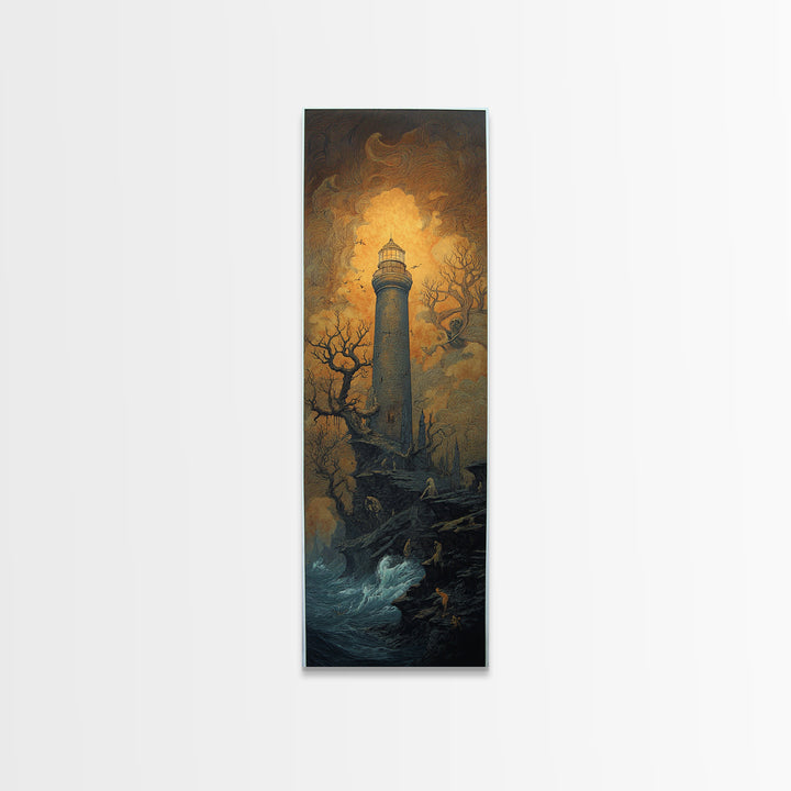 The Cursed Lighthouse, Surreal Apocalyptic Art, Tall Narrow Wall Art, Gothic Horror Wall Art, Framed Canvas Print
