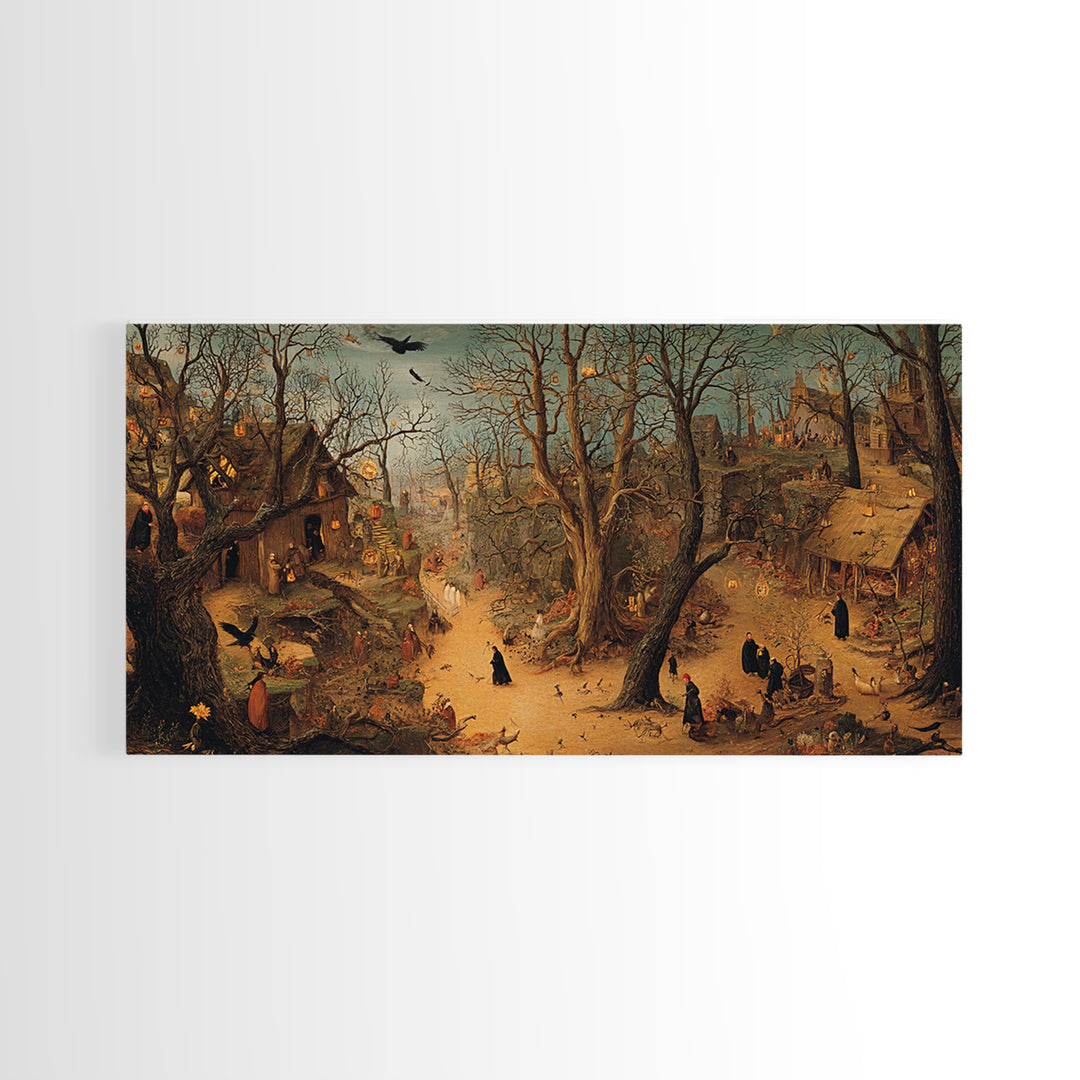 The Witch'S Forest, Northern Renaissance Horror, Wide Panoramic Art, Gothic Horror Wall Art, Framed Canvas Print