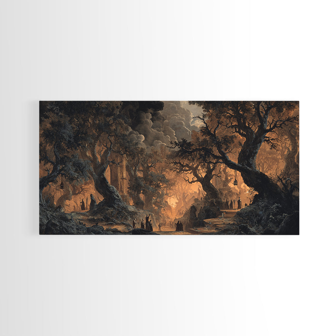 The Witch'S Forest, Apocalyptic Romantic Art, Wide Panoramic Art, Gothic Horror Wall Art, Canvas Print, Halloween Wall Art