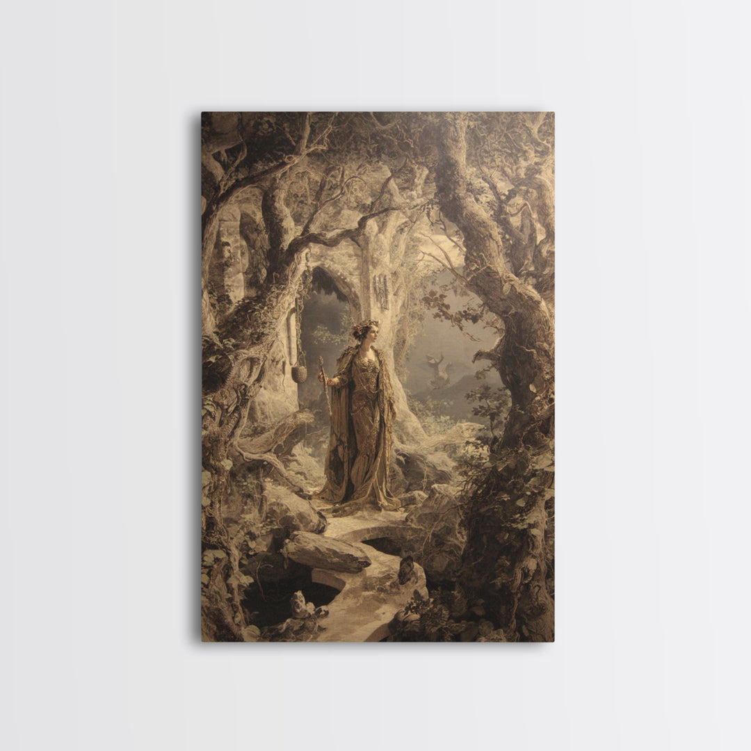 The Witch'S Forest, Ornate Symbolist Art, Vertical Wall Art, Dark Fantasy Wall Art, Framed Canvas Print, Halloween Wall Art