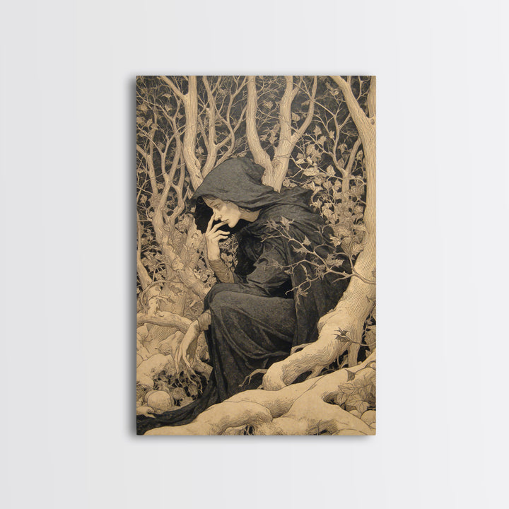 The Witch'S Forest, Symbolist Death Art, Vertical Wall Art, Gothic Horror Wall Art, Canvas Print, Halloween Wall Art