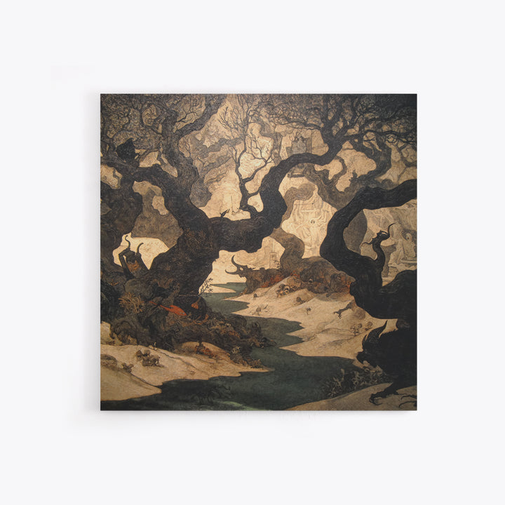 The Witch'S Forest, Dark Symbolist Art, Square Wall Art, Gothic Horror Wall Art, Framed Canvas Print, Halloween Wall Art