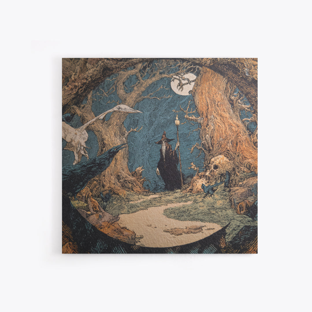 The Witch'S Forest, Symbolist Etching Art, Square Wall Art, Dark Fantasy Wall Art, Canvas Print, Halloween Wall Art, Spooky Wall Decor