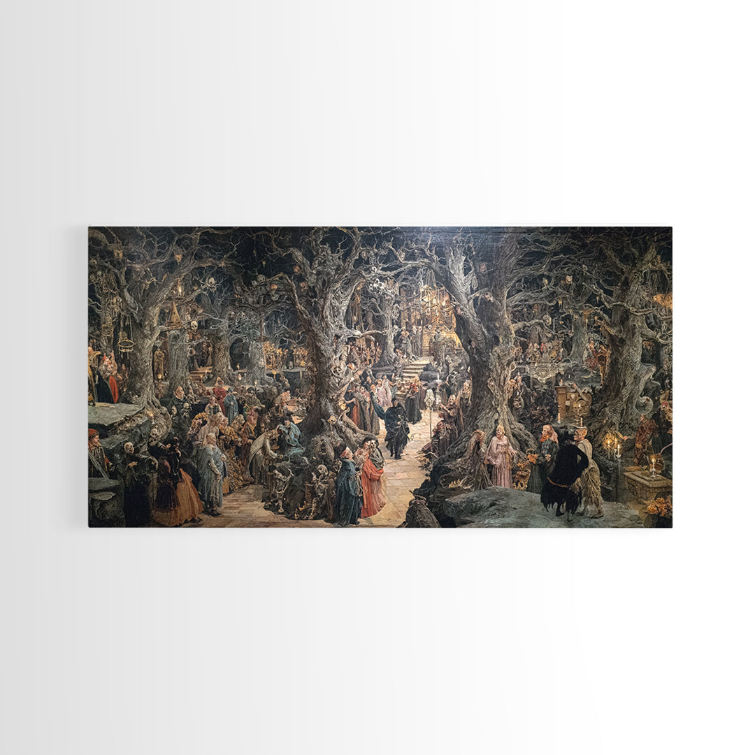 The Witch'S Forest, Grotesque Carnival Art, Wide Panoramic Art, Dark Fantasy Wall Art, Framed Canvas Print, Halloween Wall Art