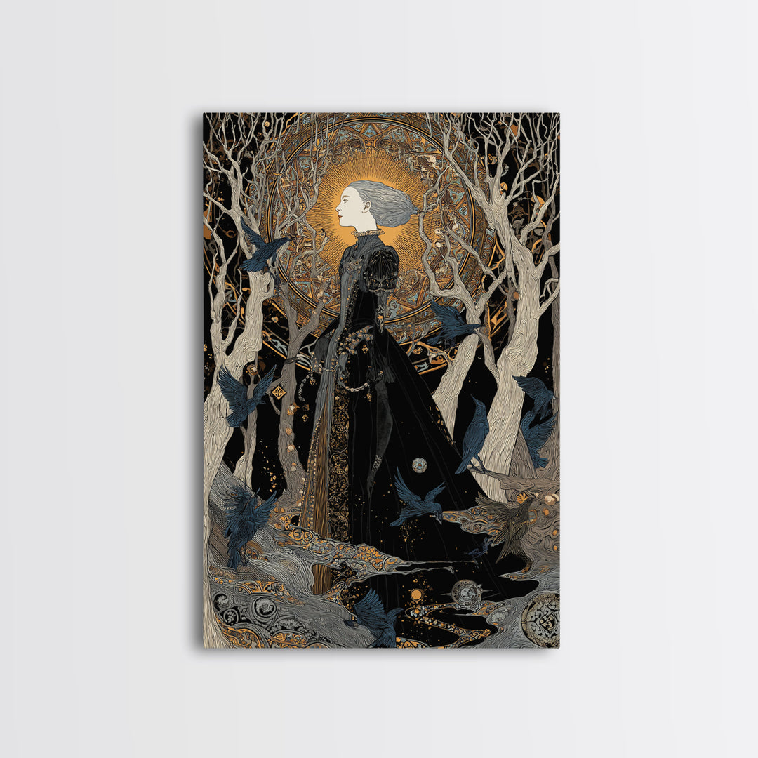 The Witch'S Forest, Stained Glass Gothic Art, Vertical Wall Art, Dark Halloween Decor, Framed Canvas Print, Halloween Wall Art
