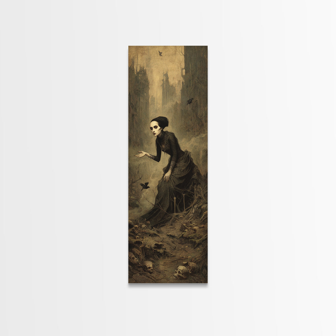 The Witch'S Forest, Surreal Apocalyptic Art, Tall Narrow Wall Art, Gothic Horror Wall Art, Framed Canvas Print, Halloween Wall Art