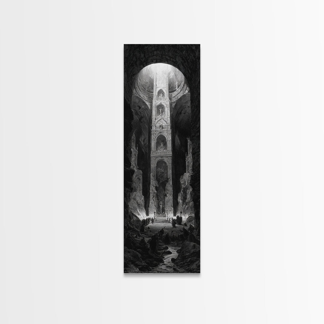 The Forgotten Crypt, Gothic Engraving Art, Tall Narrow Wall Art, Gothic Horror Wall Art, Framed Canvas Print, Halloween Wall Art