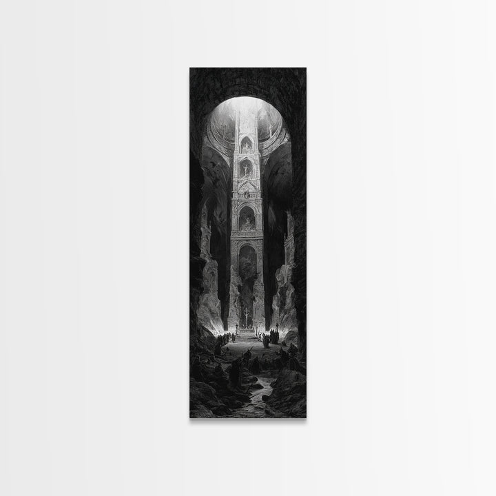 The Forgotten Crypt, Gothic Engraving Art, Tall Narrow Wall Art, Gothic Horror Wall Art, Framed Canvas Print, Halloween Wall Art