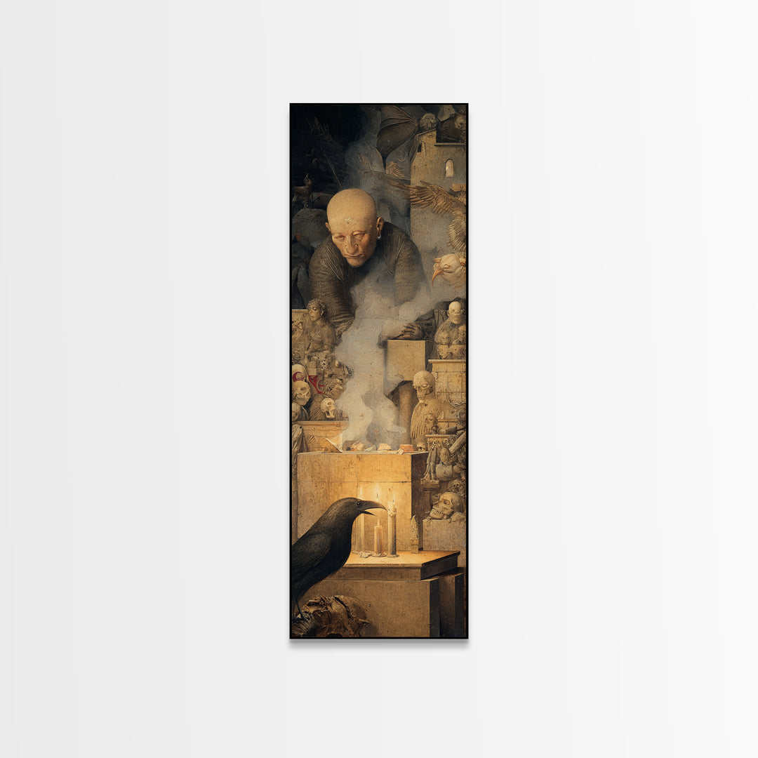 The Forgotten Crypt, Medieval Grotesque Art, Tall Narrow Wall Art, Macabre Wall Art, Canvas Print, Halloween Wall Art