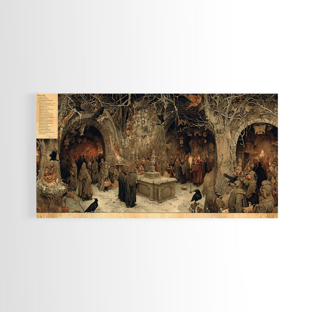 The Forgotten Crypt, Northern Renaissance Horror, Wide Panoramic Art, Gothic Horror Wall Art, Canvas Print, Halloween Wall Art