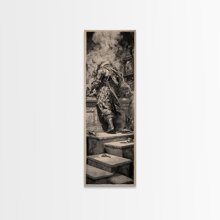 The Forgotten Crypt, Renaissance Engraving Art, Tall Narrow Wall Art, Dark Halloween Decor, Canvas Print, Halloween Wall Art