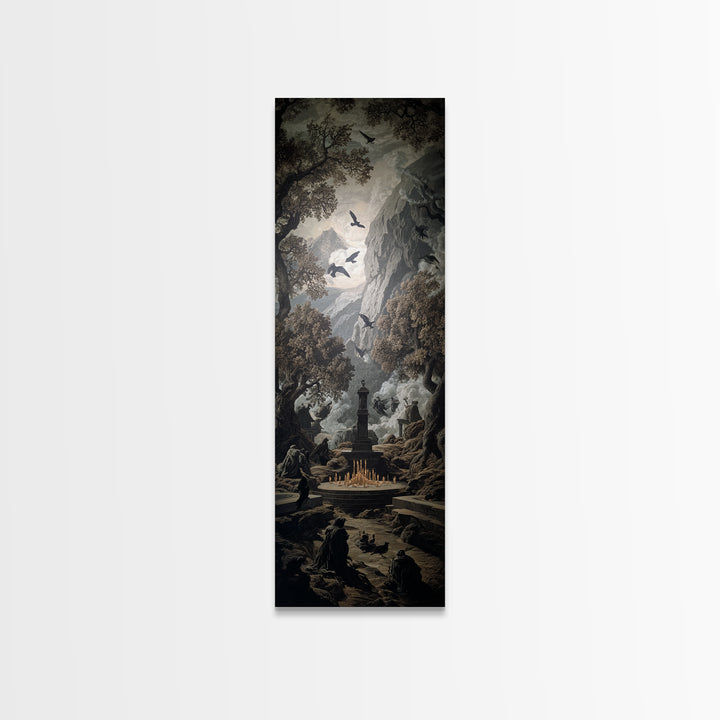 The Forgotten Crypt, Baroque Witchcraft Art, Tall Narrow Wall Art, Dark Halloween Decor, Canvas Print, Halloween Wall Art