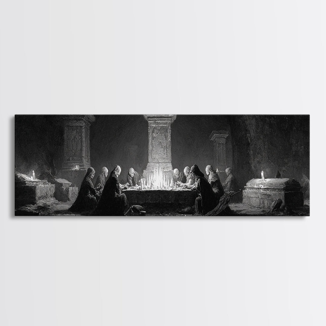 The Forgotten Crypt, Dark Romantic Horror Art, Extra Wide Wall Art, Dark Fantasy Wall Art, Canvas Print, Halloween Wall Art