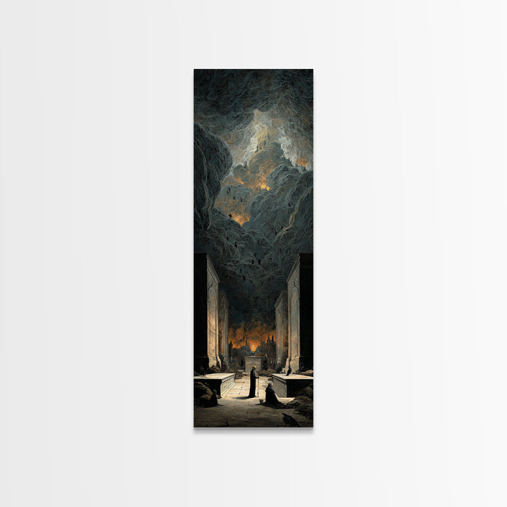The Forgotten Crypt, Apocalyptic Romantic Art, Tall Narrow Wall Art, Macabre Wall Art, Framed Canvas Print, Halloween Wall Art