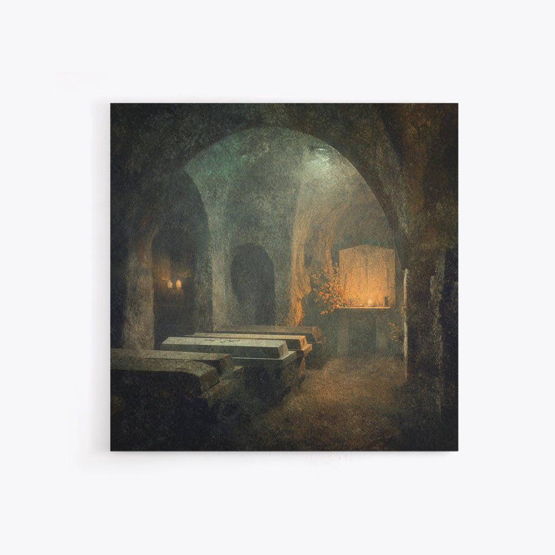 The Forgotten Crypt, Symbolist Dream Art, Square Wall Art, Macabre Wall Art, Canvas Print, Halloween Wall Art, Dark Fantasy Art