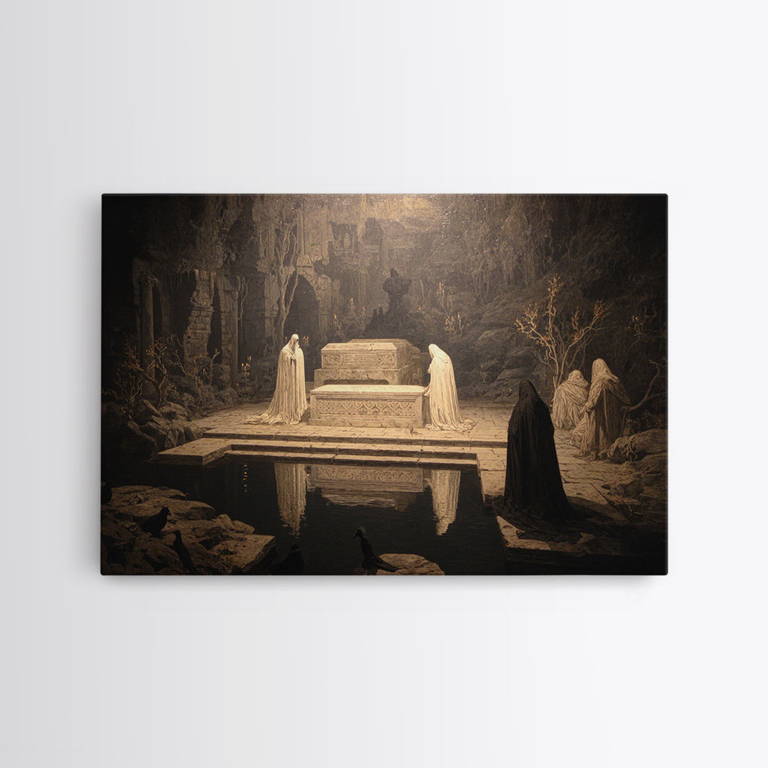 The Forgotten Crypt, Symbolist Gothic Landscape, Landscape Wall Art, Dark Halloween Decor, Canvas Print, Halloween Wall Art