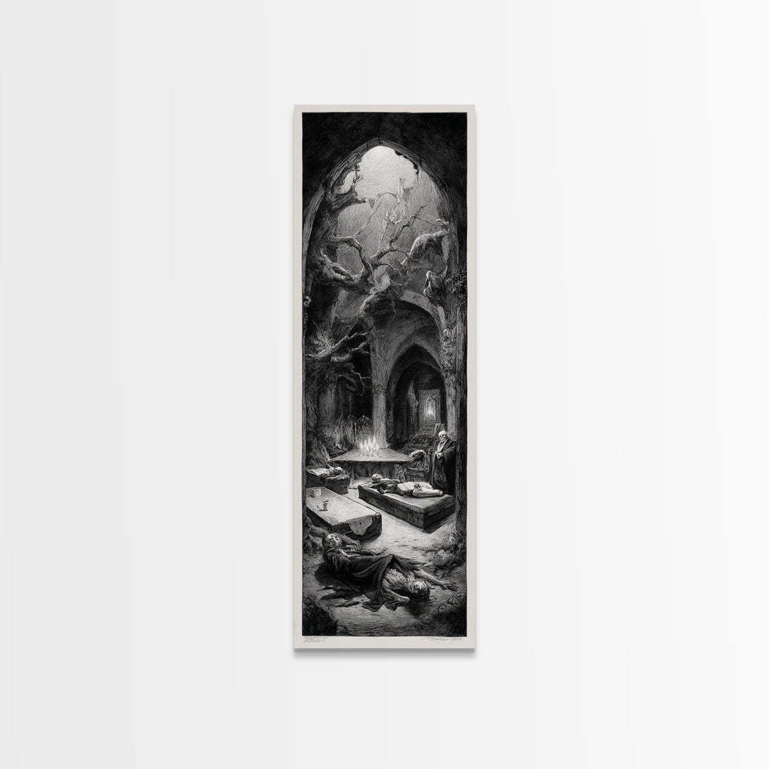 The Forgotten Crypt, Expressionist Nightmare Art, Tall Narrow Wall Art, Dark Halloween Decor, Framed Canvas Print, Halloween Wall Art