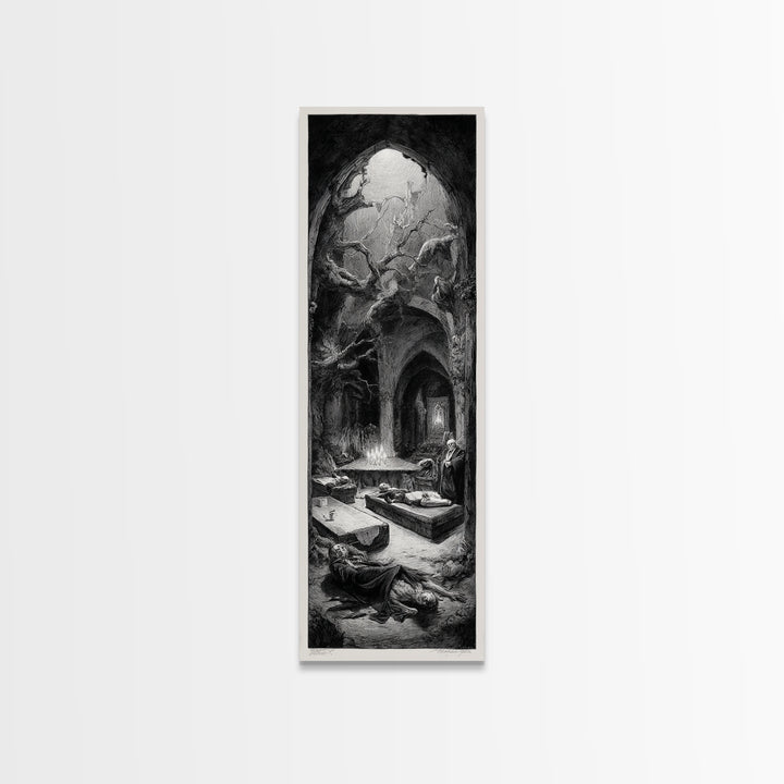 The Forgotten Crypt, Expressionist Nightmare Art, Tall Narrow Wall Art, Dark Halloween Decor, Framed Canvas Print, Halloween Wall Art