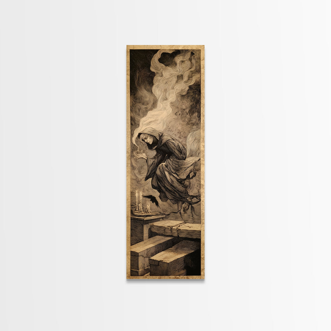 The Forgotten Crypt, Expressionist Gothic Art, Tall Narrow Wall Art, Macabre Wall Art, Canvas Print, Halloween Wall Art, Gothic Home Decor