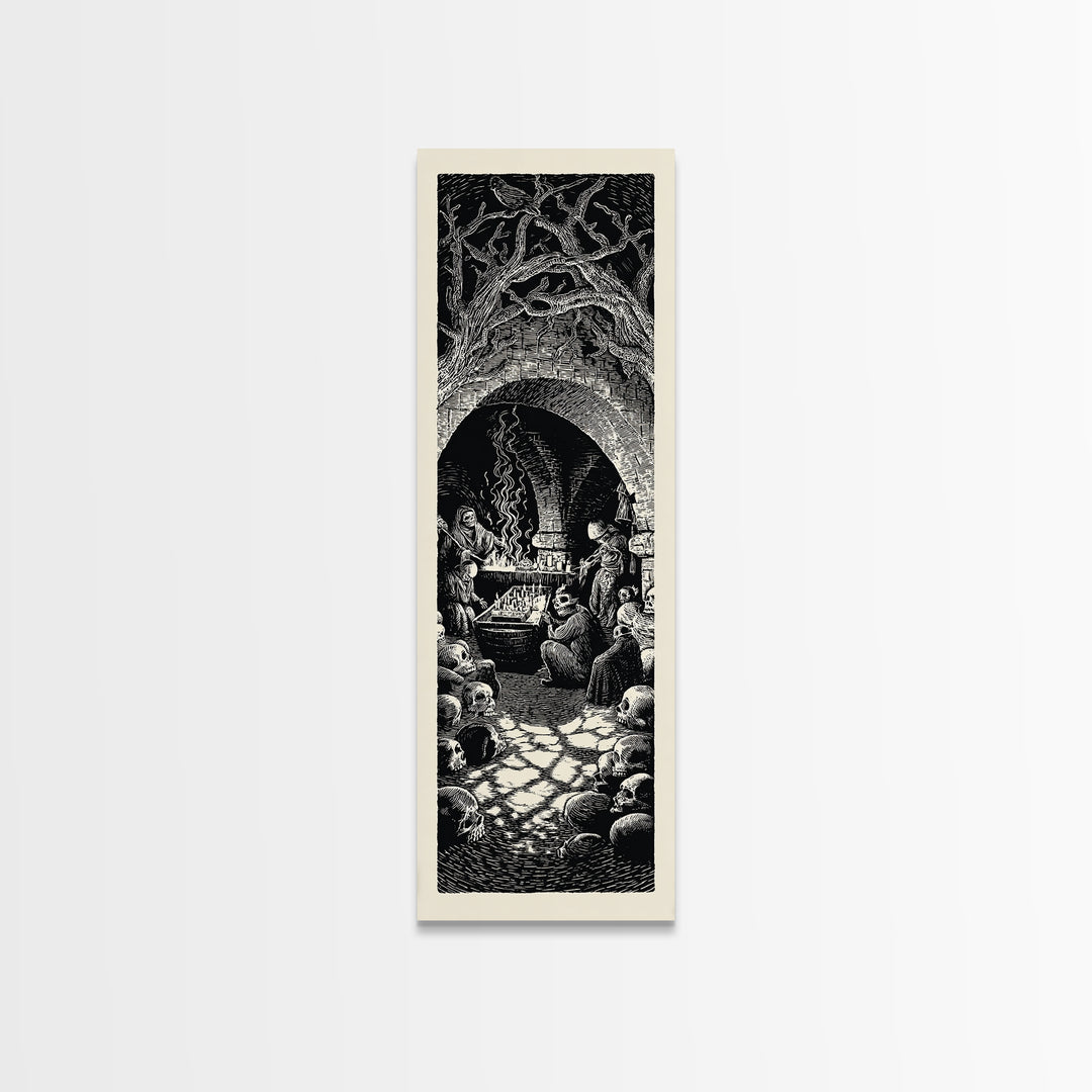 The Forgotten Crypt, Macabre Folk Print Art, Tall Narrow Wall Art, Gothic Horror Wall Art, Framed Canvas Print