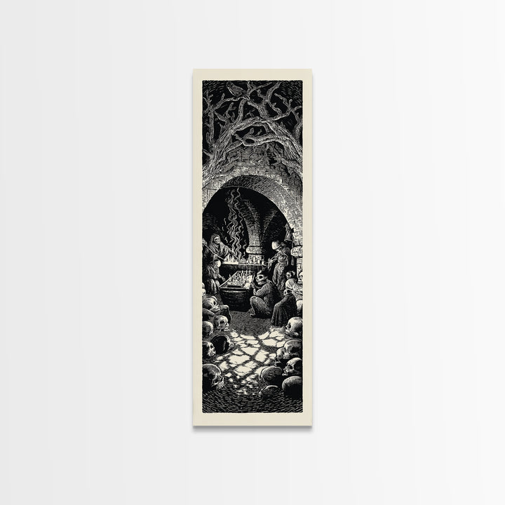 The Forgotten Crypt, Macabre Folk Print Art, Tall Narrow Wall Art, Gothic Horror Wall Art, Framed Canvas Print