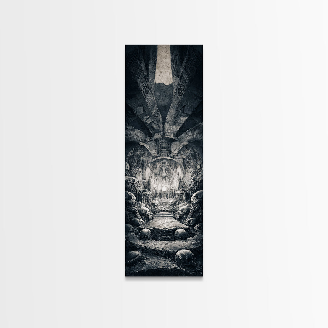 The Forgotten Crypt, Biomechanical Horror Art, Tall Narrow Wall Art, Gothic Horror Wall Art, Framed Canvas Print, Halloween Wall Art