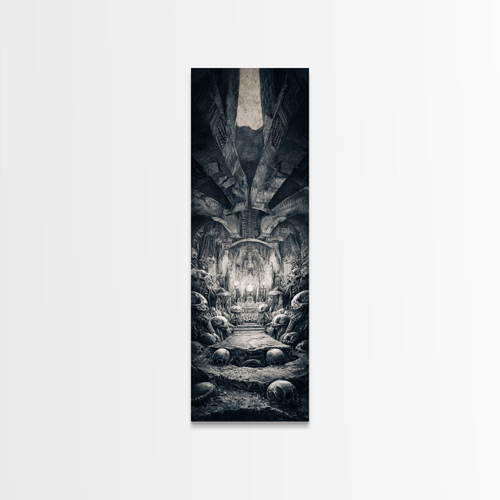 The Forgotten Crypt, Biomechanical Horror Art, Tall Narrow Wall Art, Gothic Horror Wall Art, Framed Canvas Print, Halloween Wall Art