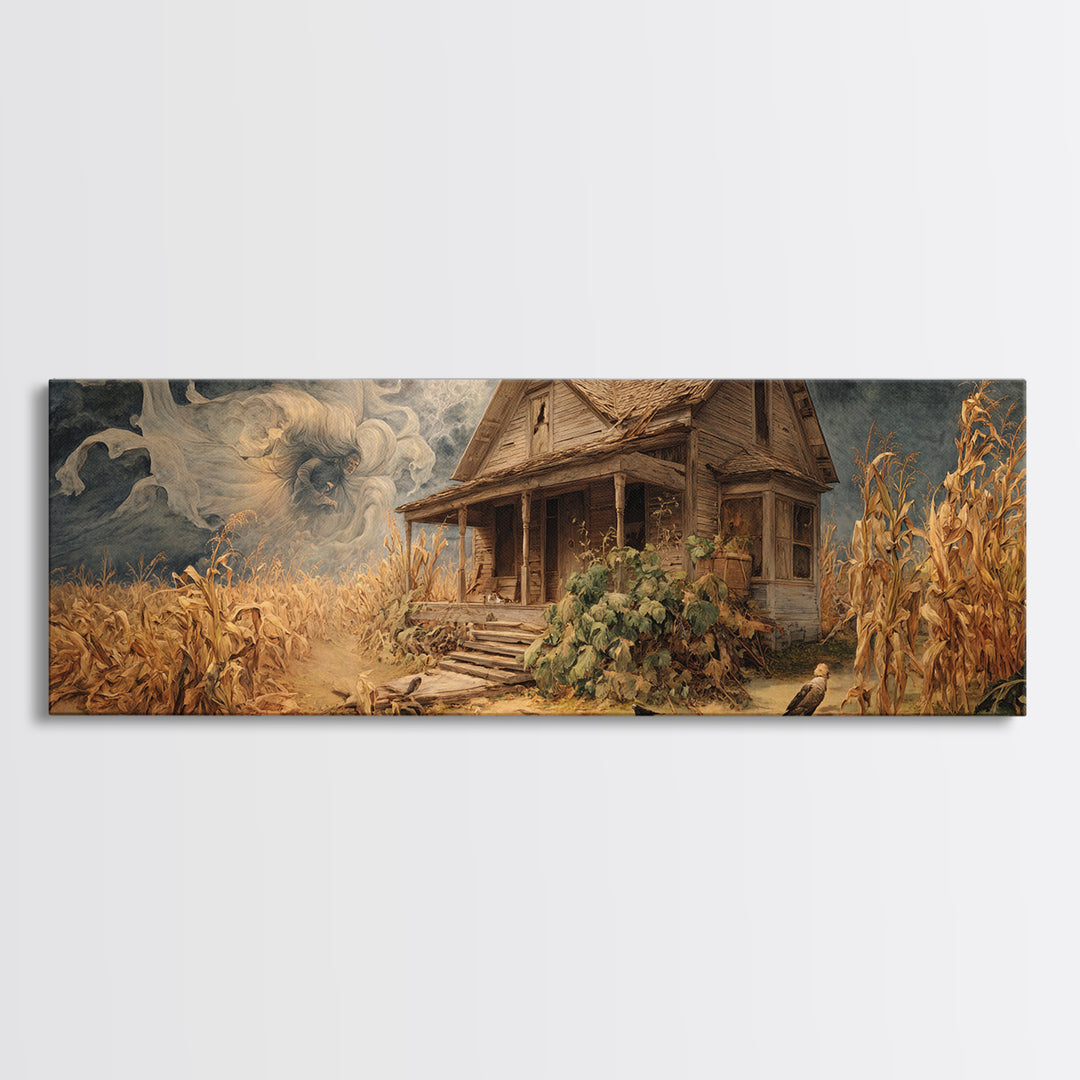 The Possessed Farmhouse, Dark Renaissance Art, Extra Wide Wall Art, Gothic Horror Wall Art, Canvas Print, Halloween Wall Art