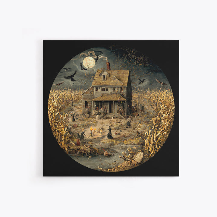 The Possessed Farmhouse, Danse Macabre Art, Square Wall Art, Dark Fantasy Wall Art, Canvas Print, Halloween Wall Art